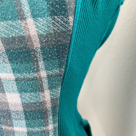 Vintage Y2K Mine Tank Top Small Teal Knit Plaid Pockets Boho Peasant Country - Picture 3 of 13
